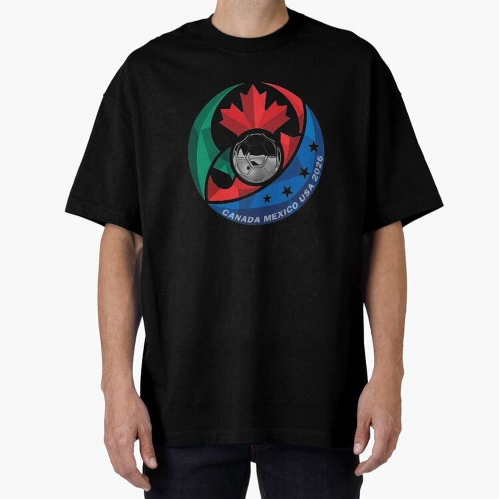 Canada Mexico USA 2026 Round Soccer Emblem Cup T-Shirt_83488590 Oversized T-Shirt Bring Home Match Day Hype around FIFA World Cup 2026 USA Canada Mexico, Messi, Neymar and Mbappe, England, France and Netherlands, Sports Nostalgia, International