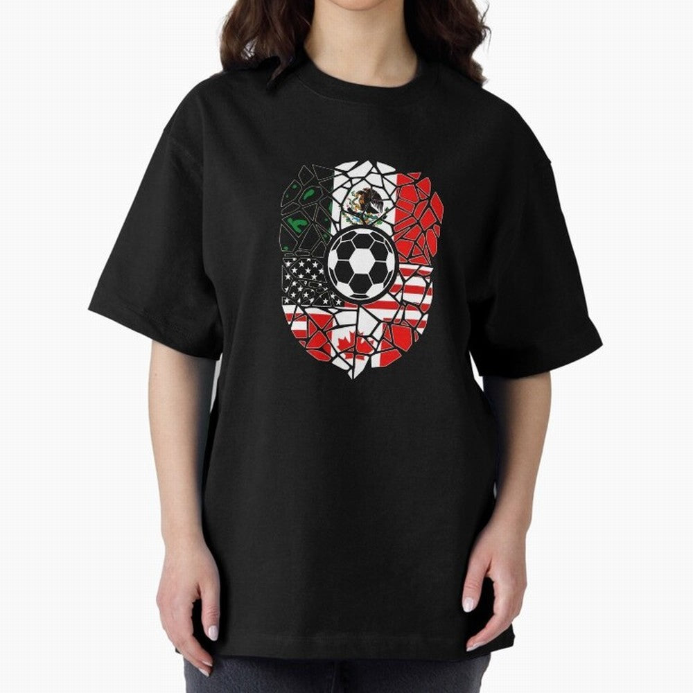 Mosaic Soccer Crest USA Canada Mexico Unity 2026 T-Shirt_82794688 Oversized T-Shirt Join FIFA World Cup 2026 Group Stage Filled with Neymar, Brazil, Portugal and Argentina Energy, Retro Football Energy, Iconic Rivalries, Trophy Chase Drama and