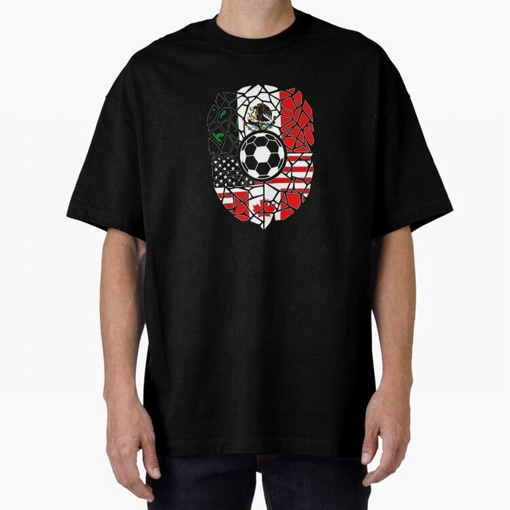 Mosaic Soccer Crest USA Canada Mexico Unity 2026 T-Shirt_82794688 Oversized T-Shirt Join FIFA World Cup 2026 Group Stage Filled with Neymar, Brazil, Portugal and Argentina Energy, Retro Football Energy, Iconic Rivalries, Trophy Chase Drama and