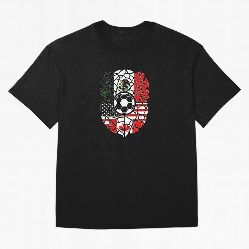 Mosaic Soccer Crest USA Canada Mexico Unity 2026 T-Shirt_82794688 Oversized T-Shirt Join FIFA World Cup 2026 Group Stage Filled with Neymar, Brazil, Portugal and Argentina Energy, Retro Football Energy, Iconic Rivalries, Trophy Chase Drama and