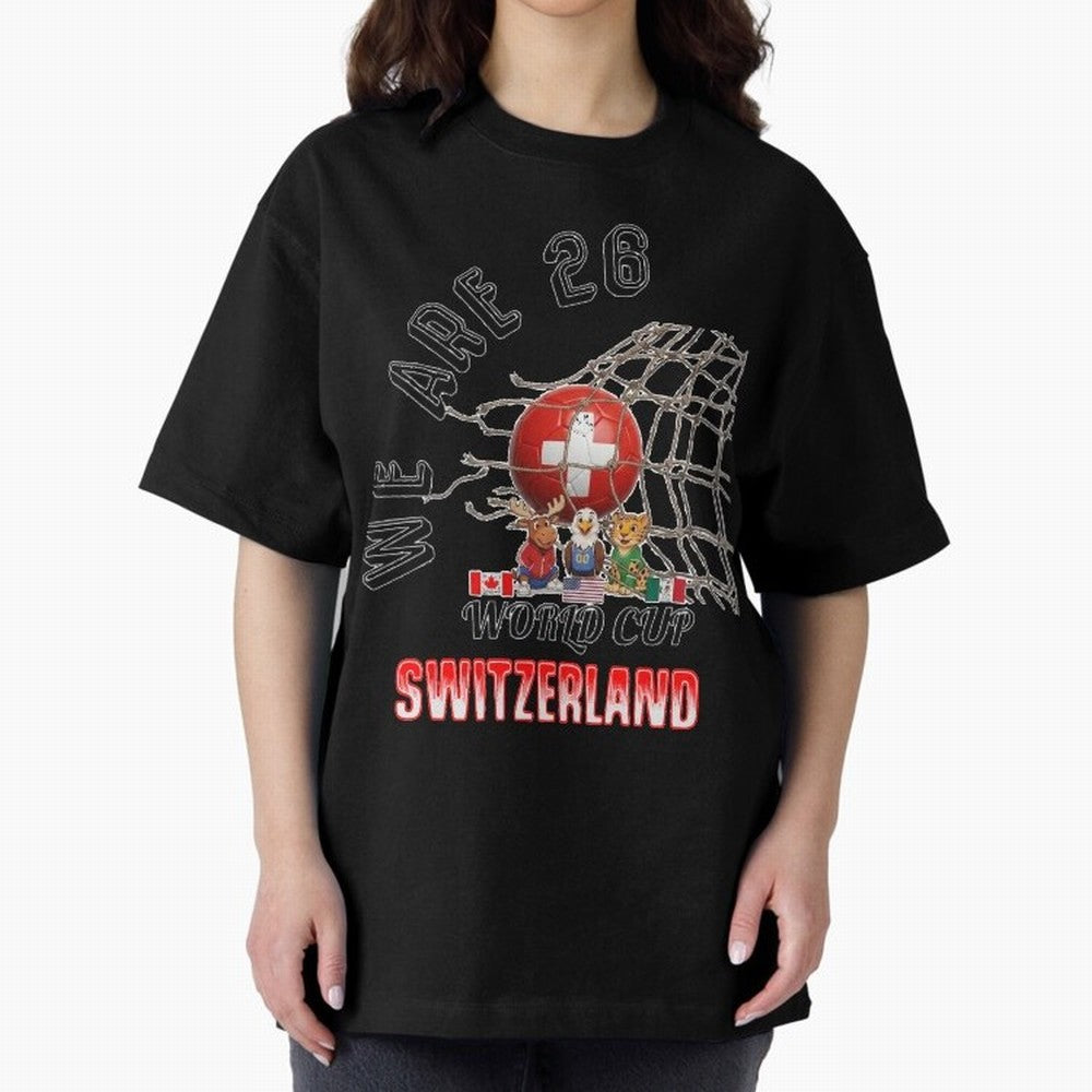 World cup 26 - Switzerland Oversized T-Shirt Follow the Road to FIFA World Cup 2026 USA Canada Mexico Spirit, with Brazil, Mbappe, Football Passion, Legendary Performances, Festival Vibes and Supporter Community; Great for Watch Parties, Sports