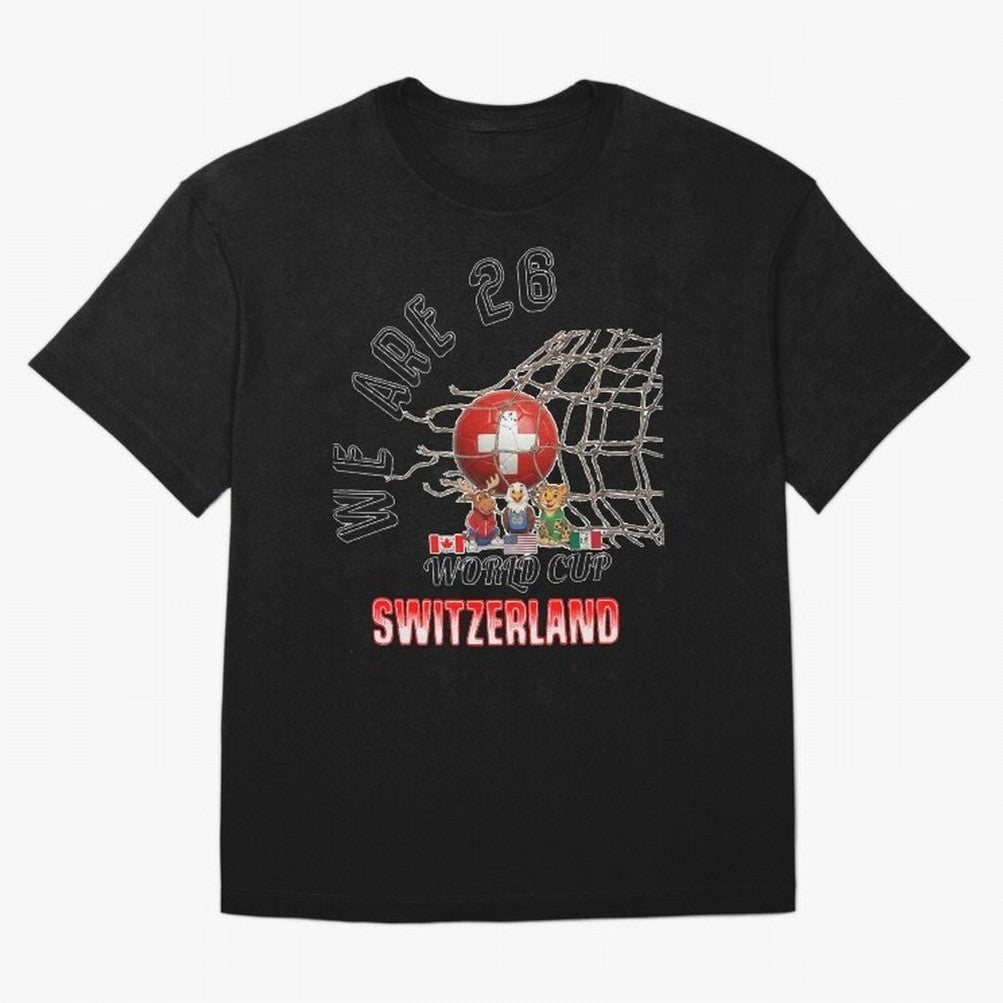 World cup 26 - Switzerland Oversized T-Shirt Follow the Road to FIFA World Cup 2026 USA Canada Mexico Spirit, with Brazil, Mbappe, Football Passion, Legendary Performances, Festival Vibes and Supporter Community; Great for Watch Parties, Sports
