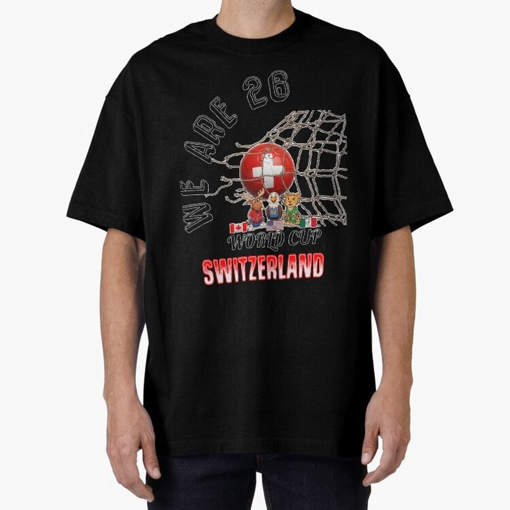 World cup 26 - Switzerland Oversized T-Shirt Follow the Road to FIFA World Cup 2026 USA Canada Mexico Spirit, with Brazil, Mbappe, Football Passion, Legendary Performances, Festival Vibes and Supporter Community; Great for Watch Parties, Sports