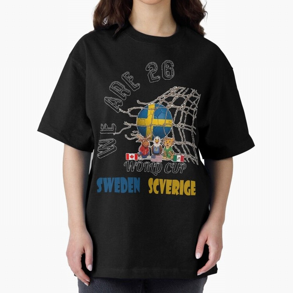 World cup 26 - Sweden Oversized T-Shirt Join FIFA World Cup 2026 USA Canada Mexico Spirit, with Germany, Messi, Football Festival Excitement, Trophy Ambitions, Country Rivalries and Star Player Buzz; Created for Match Day Parties, Soccer Gifts, Fan