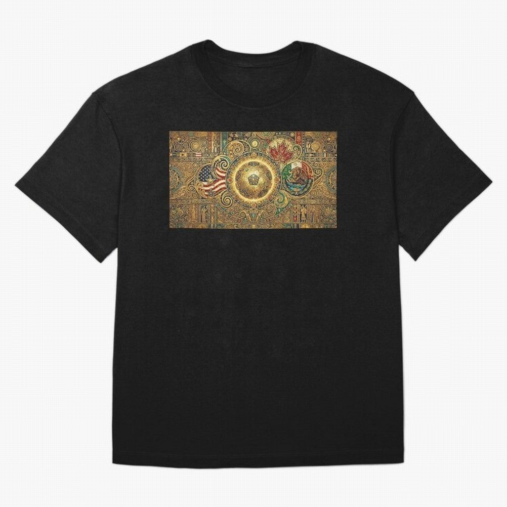 Ornate Soccer Emblem with Flags Oversized T-Shirt Cheer for FIFA World Cup 2026 Group Stage Highlighting Messi, CR7 and Mbappe, Argentina Energy, Supporter Pride, Iconic Celebrations, Legendary Names and Global Match Day Energy; Made for Collectors