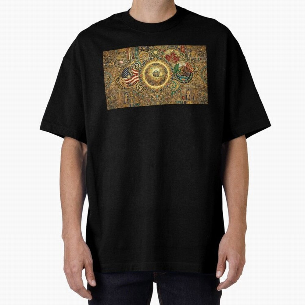 Ornate Soccer Emblem with Flags Oversized T-Shirt Cheer for FIFA World Cup 2026 Group Stage Highlighting Messi, CR7 and Mbappe, Argentina Energy, Supporter Pride, Iconic Celebrations, Legendary Names and Global Match Day Energy; Made for Collectors