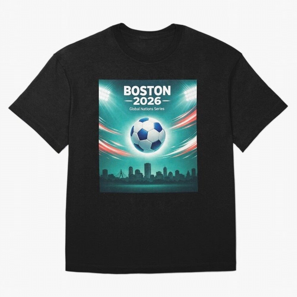 Boston 2026 Soccer Event Oversized T-Shirt Bring World Football Passion into Global Football Passion for FIFA World Cup 2026, Driven by Messi, CR7 and Mbappe, Portugal, Football Festival Excitement, Trophy Ambitions, Country Rivalries and Star