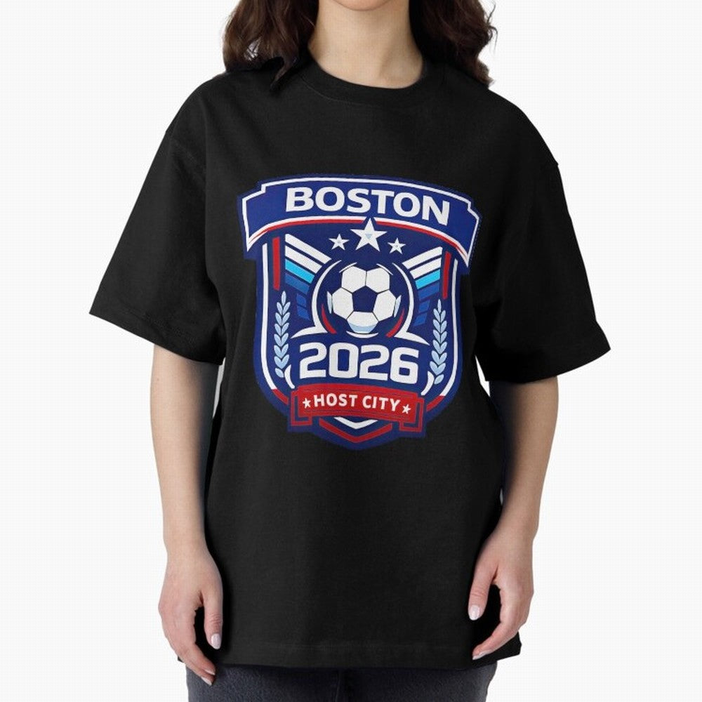 Boston 2026 Host City Welcoming the World Cup Oversized T-Shirt Capture Stadium Memories from Global Football Passion for FIFA World Cup 2026, Capturing Messi and Cristiano Ronaldo, Argentina, Worldwide Fan Energy, Dramatic Goals, Stadium Lights