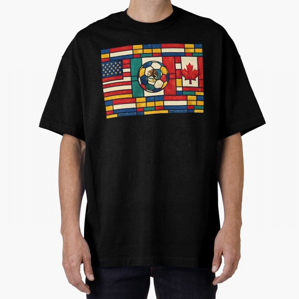Elegant World Cup Stadiums Geometrical | Soccer Flags Mexico Canada USA Oversized T-Shirt Represent FIFA World Cup 2026 Built around Messi, Neymar and Mbappe, Portugal, Spain and Germany Energy, Match Day Excitement, Supporter Culture, Golden Goals