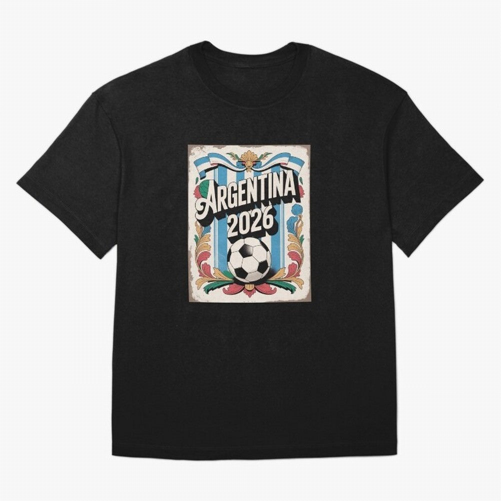 Argentina World Cup 2026 Filete Porte?o Vintage Football Poster - Buenos Aires Folk Art Fan Design Oversized T-Shirt Feel the Trophy Chase of FIFA World Cup 2026 Spirit, Centered on England, France and Netherlands, Cristiano Ronaldo, Supporter