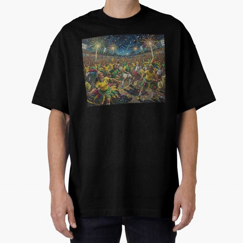 Celebration at Brazilian Football Match World Cup 2026 Vibes Oversized T-Shirt Support the Legends of FIFA World Cup 2026 with Messi and Cristiano Ronaldo, England Energy, Football Passion, Legendary Performances, Festival Vibes and Supporter
