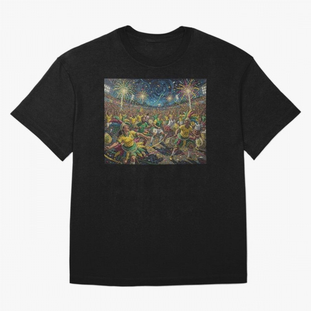 Celebration at Brazilian Football Match World Cup 2026 Vibes Oversized T-Shirt Support the Legends of FIFA World Cup 2026 with Messi and Cristiano Ronaldo, England Energy, Football Passion, Legendary Performances, Festival Vibes and Supporter