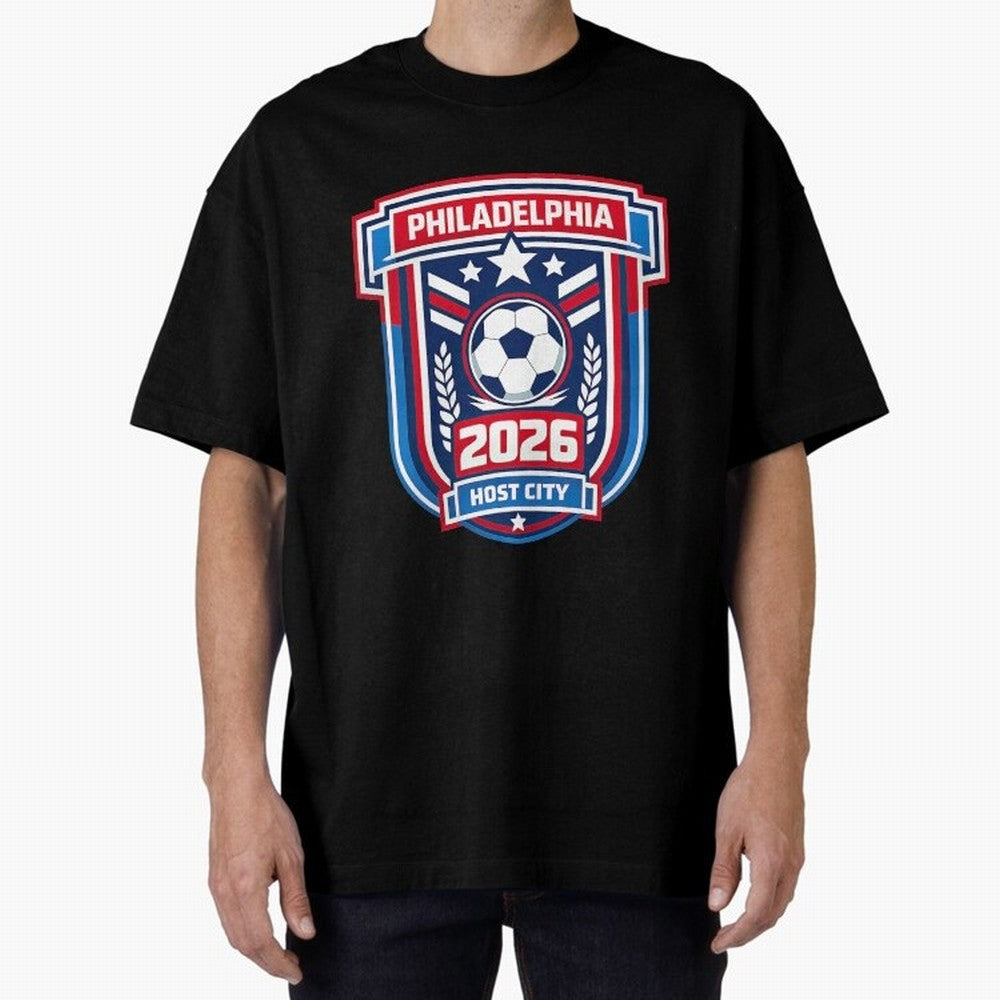 Philadelphia 2026 Soccer Host City Welcoming the World Cup Oversized T-Shirt Carry the Dream of the FIFA World Cup 2026 Journey through CR7 Highlights, Portugal, Spain and Germany Pride, Worldwide Fan Energy, Dramatic Goals, Stadium Lights and