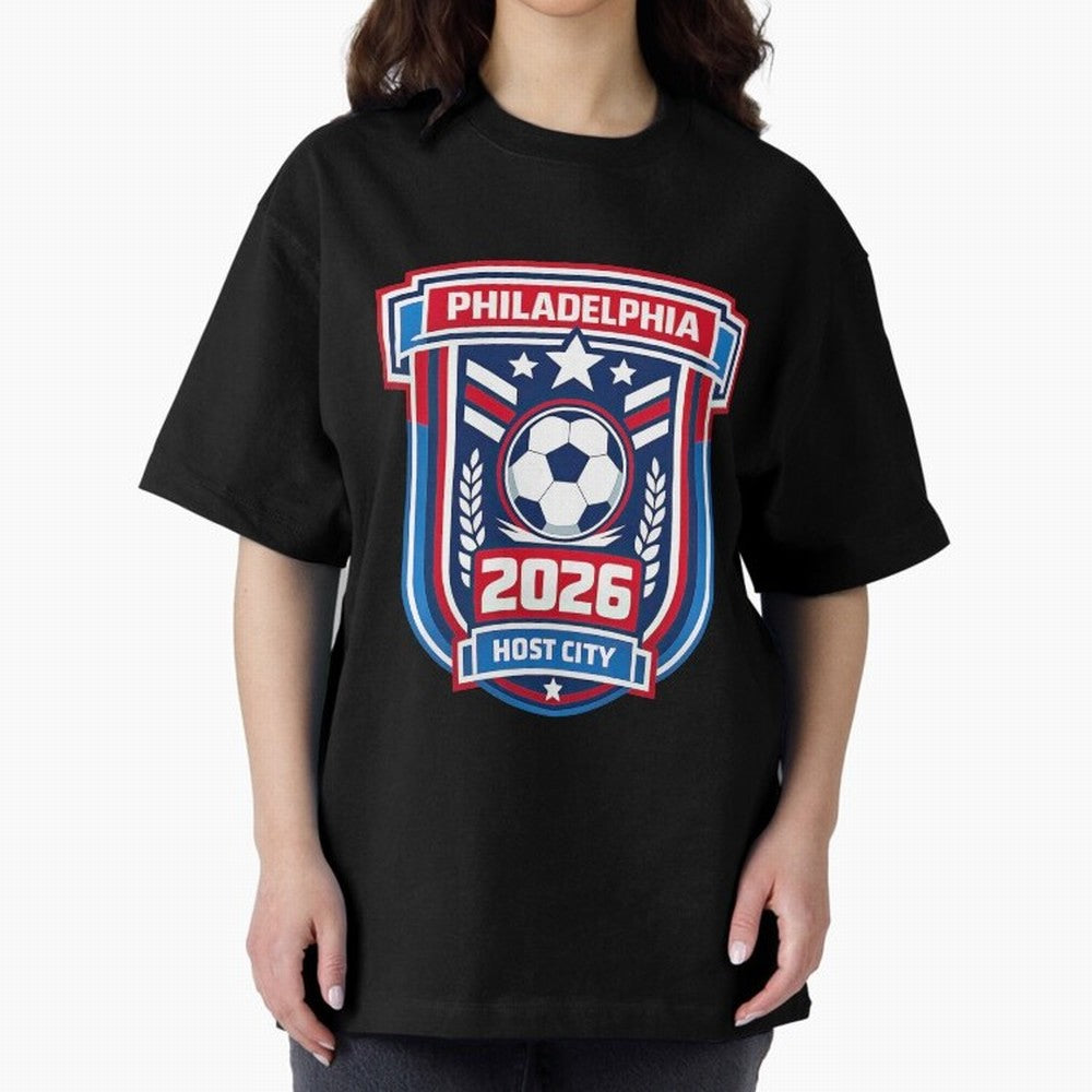 Philadelphia 2026 Soccer Host City Welcoming the World Cup Oversized T-Shirt Carry the Dream of the FIFA World Cup 2026 Journey through CR7 Highlights, Portugal, Spain and Germany Pride, Worldwide Fan Energy, Dramatic Goals, Stadium Lights and