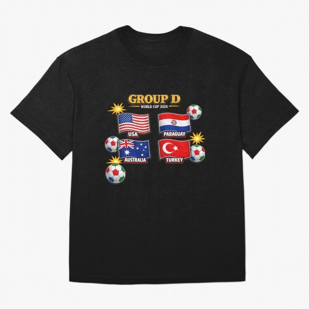 Group?D?¨C?World?Cup?2026?Flags Oversized T-Shirt Create Global Football Passion for FIFA World Cup 2026 Group Stage, Capturing Haaland and Mbappe, France, Goal Celebration Energy, Supporter Heritage, Football Icons and Worldwide Tournament Joy;