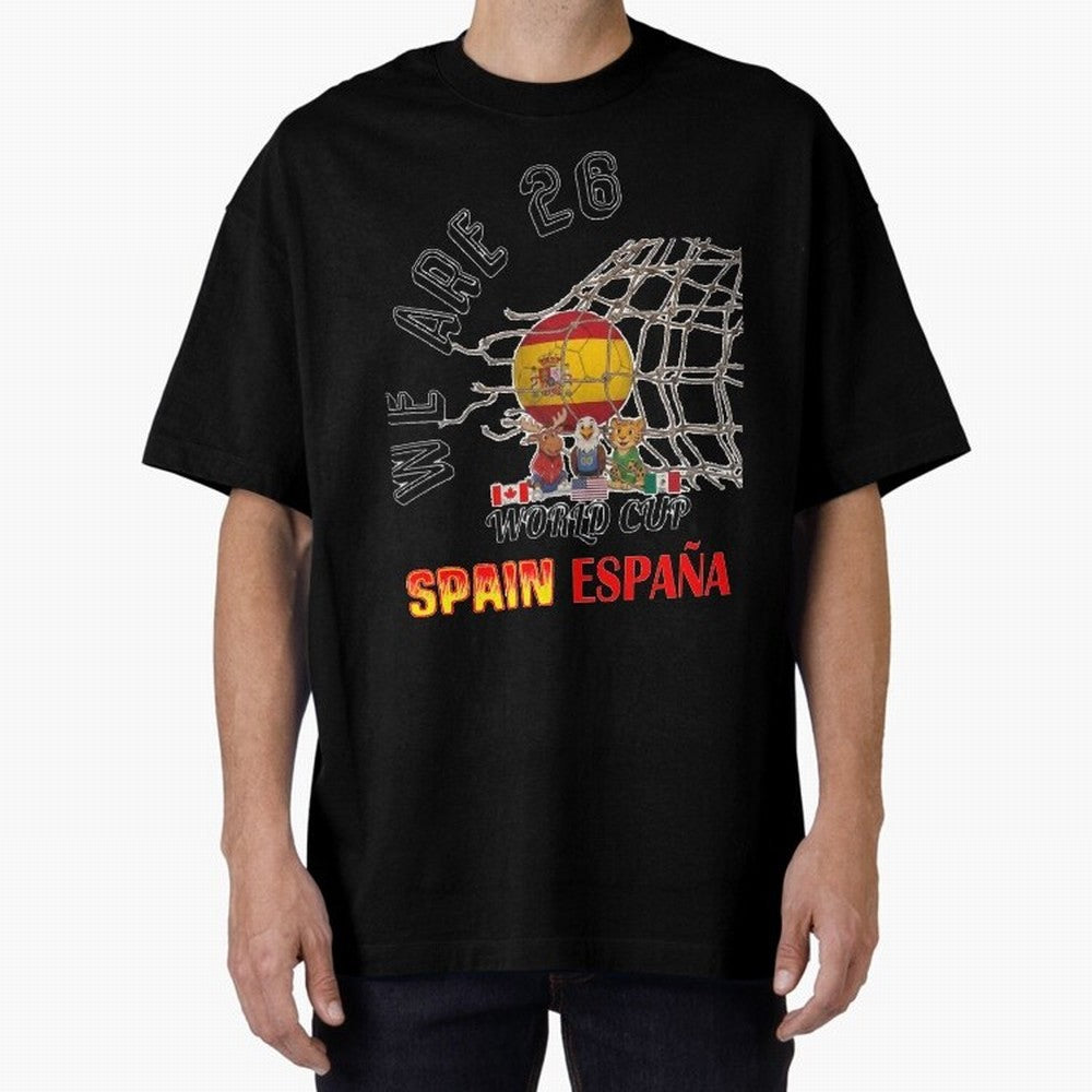 World cup 26 - Spain Oversized T-Shirt Carry the Dream of FIFA World Cup 2026 Group Stage Spirit, Driven by Argentina and Brazil, Messi and Cristiano Ronaldo, Football History, Final Match Energy, Crowd Noise and Once in a Lifetime Moments; Ideal