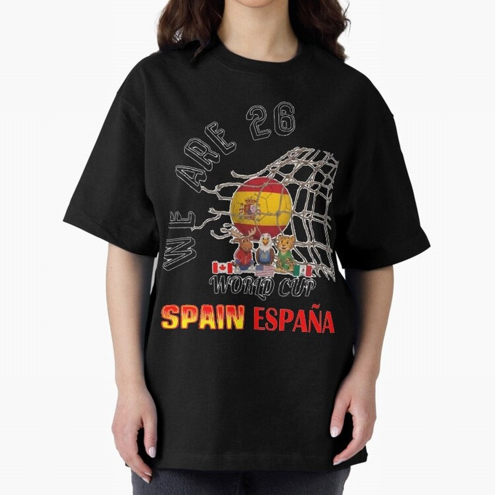 World cup 26 - Spain Oversized T-Shirt Carry the Dream of FIFA World Cup 2026 Group Stage Spirit, Driven by Argentina and Brazil, Messi and Cristiano Ronaldo, Football History, Final Match Energy, Crowd Noise and Once in a Lifetime Moments; Ideal