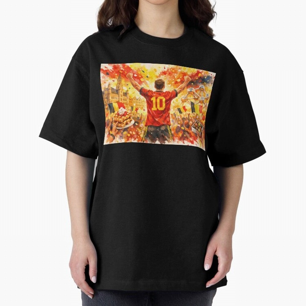 Belgian Celebration with Atomium Belgium Soccer Vibes Oversized T-Shirt Join the Global Buzz around FIFA World Cup 2026 Group Stage Spirit, Filled with France, Messi and Cristiano Ronaldo, Sports Nostalgia, International Competition, Famous Players