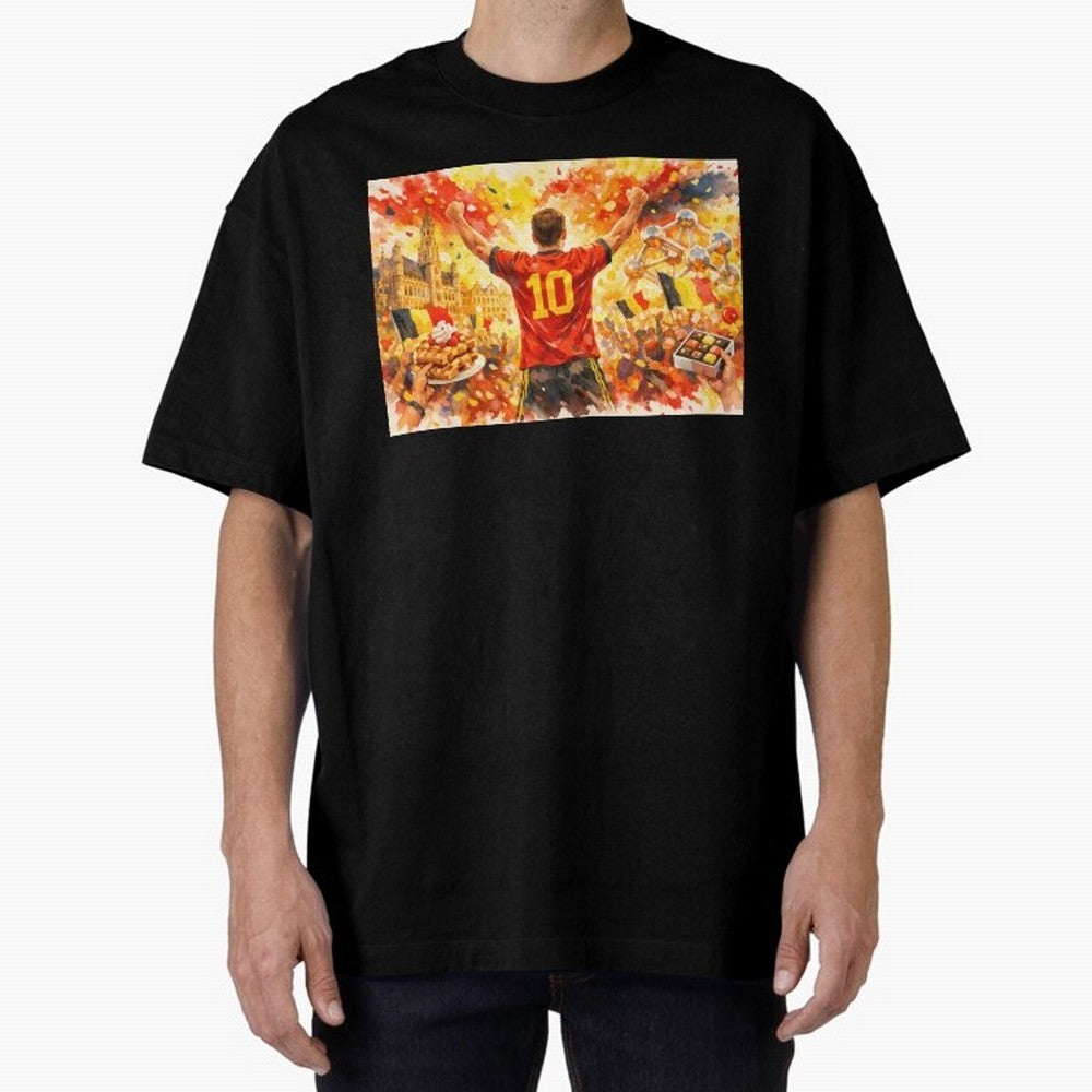 Belgian Celebration with Atomium Belgium Soccer Vibes Oversized T-Shirt Join the Global Buzz around FIFA World Cup 2026 Group Stage Spirit, Filled with France, Messi and Cristiano Ronaldo, Sports Nostalgia, International Competition, Famous Players