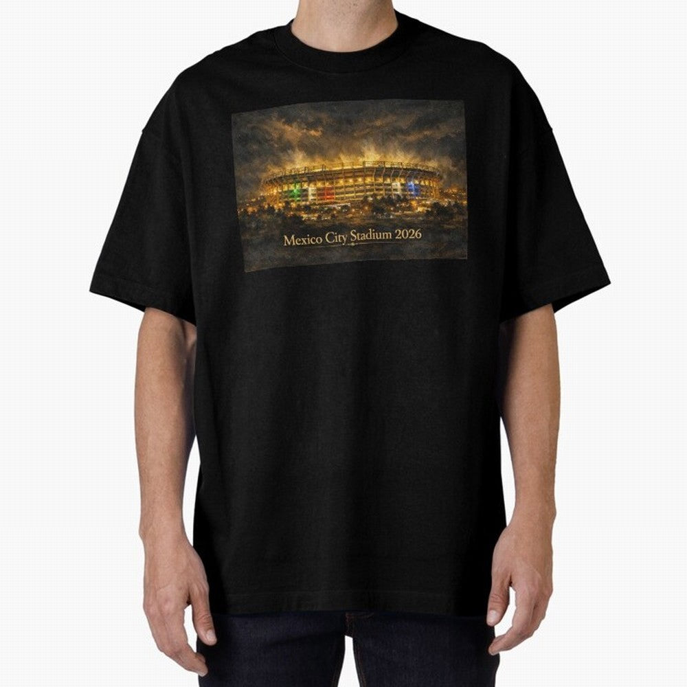 Mexico City Stadium at Night Oversized T-Shirt Enjoy Match Day Hype around FIFA World Cup 2026 Group Stage, Cristiano Ronaldo, France and Portugal, Football History, Final Match Energy, Crowd Noise and Once in a Lifetime Moments; Ideal for Fans Who