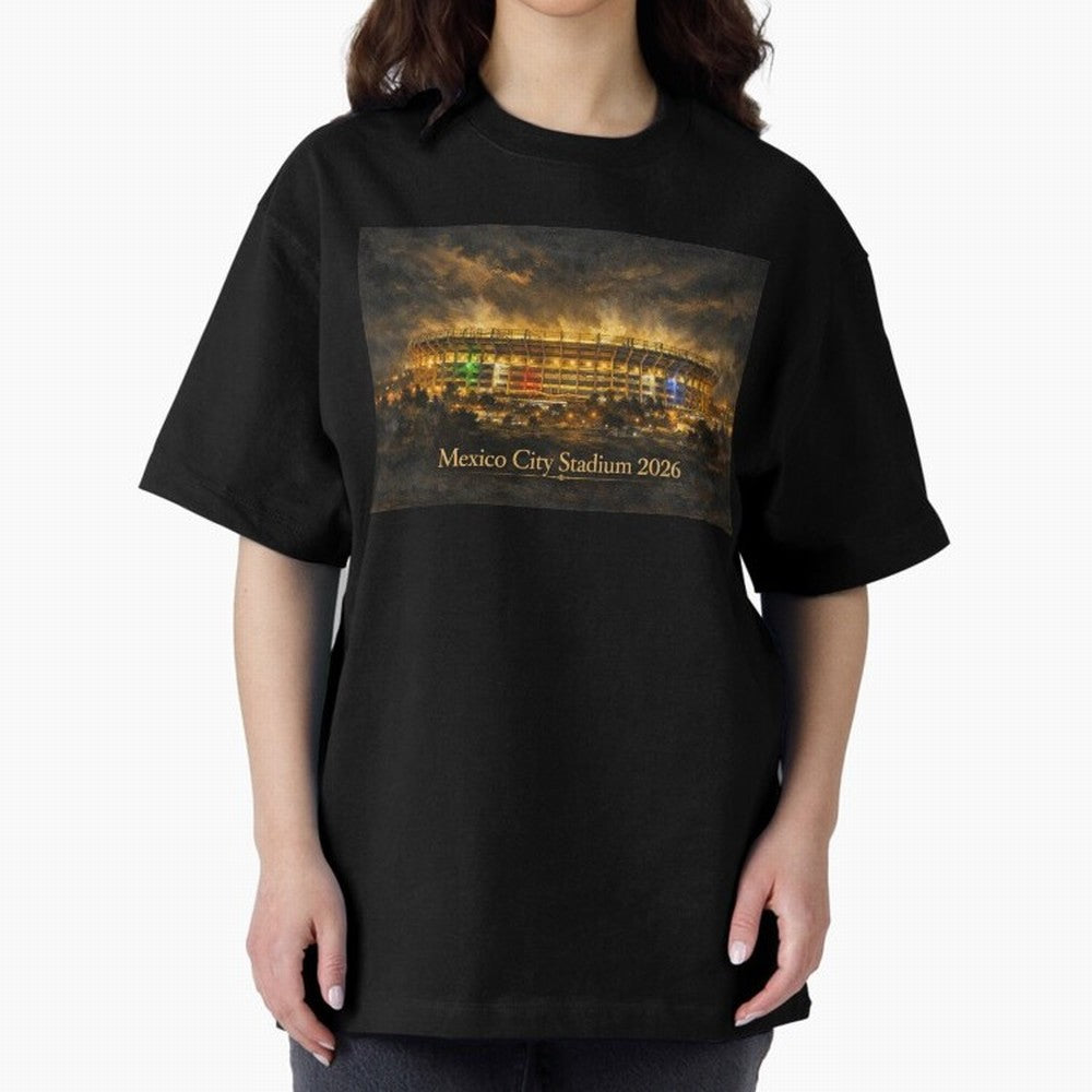 Mexico City Stadium at Night Oversized T-Shirt Enjoy Match Day Hype around FIFA World Cup 2026 Group Stage, Cristiano Ronaldo, France and Portugal, Football History, Final Match Energy, Crowd Noise and Once in a Lifetime Moments; Ideal for Fans Who