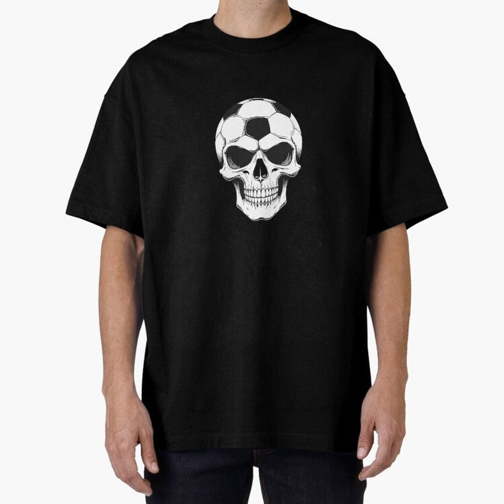 Soccer Skull in Goal Net - Dark Soccer Death Goal Oversized T-Shirt Keep the Legacy of the FIFA World Cup 2026 Group Stage Journey through Messi, Neymar and Mbappe Highlights, England Pride, Match Day Excitement, Supporter Culture, Golden Goals and