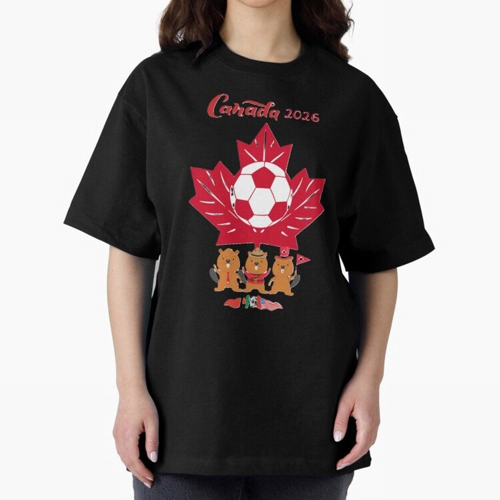 Canada 2026 Oversized T-Shirt Celebrate the Magic of FIFA World Cup 2026 Group Stage Spirit, Connected to Argentina, Neymar, Haaland and Cristiano Ronaldo, Football Festival Excitement, Trophy Ambitions, Country Rivalries and Star Player Buzz;