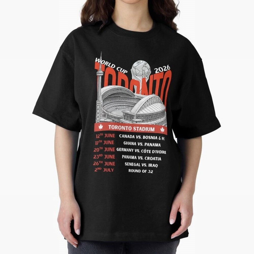 World Cup 2026 Toronto Stadium Match Schedule Soccer Fan Art Oversized T-Shirt Celebrate Every Goal in the FIFA World Cup 2026 Group Stage Journey through Neymar Highlights, Argentina, France and Brazil Pride, Match Day Excitement, Supporter