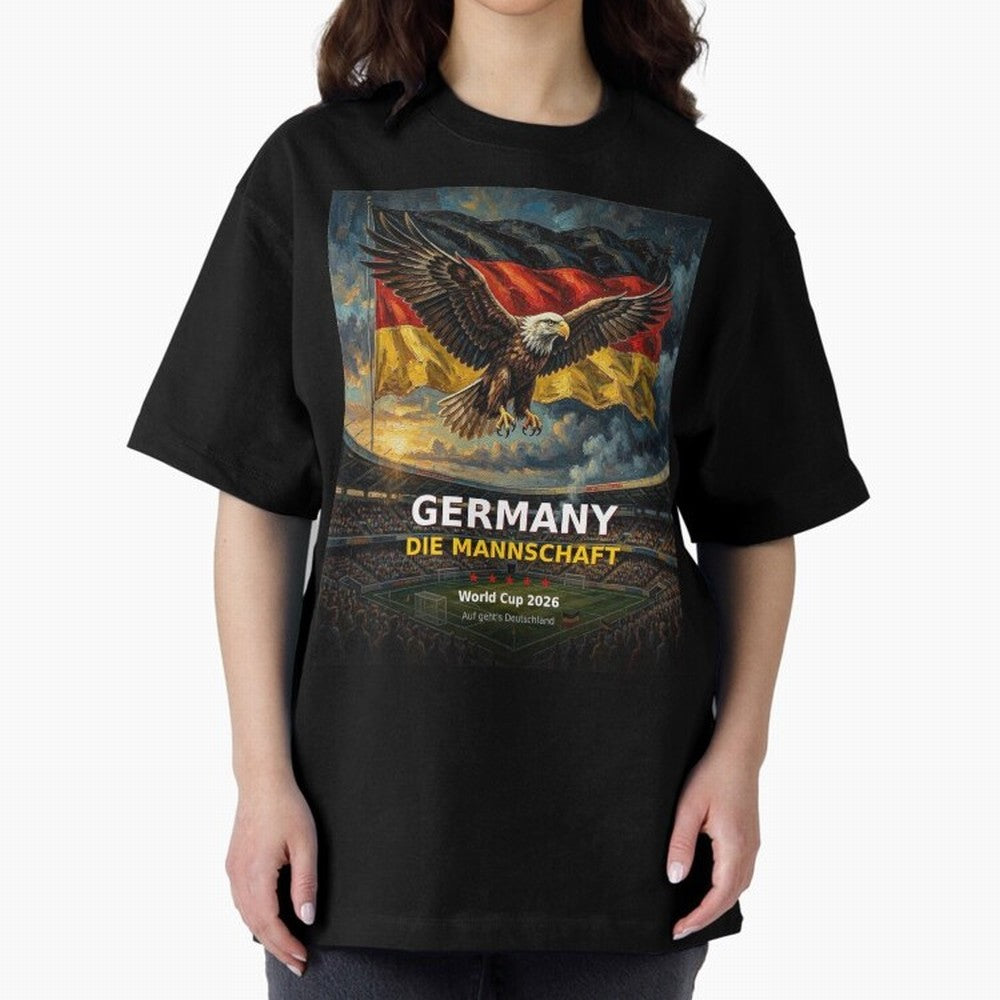 Germany Die Mannschaft - World Cup 2026 Soccer Fan Tee Oversized T-Shirt Celebrate Fan Culture around FIFA World Cup 2026 USA Canada Mexico for Fans of Cristiano Ronaldo and France, Bringing Match Day Excitement, Supporter Culture, Golden Goals and