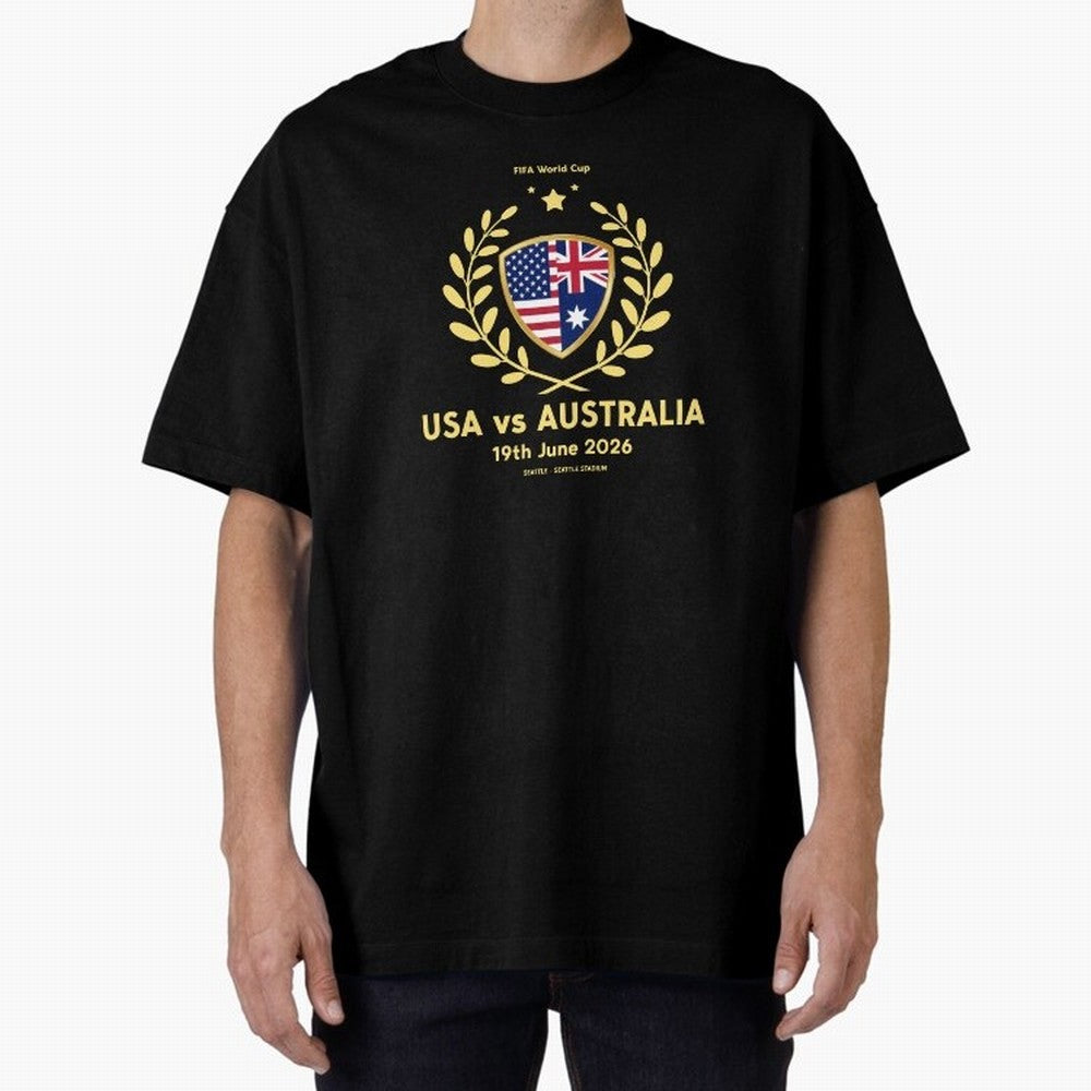 FIFA World Cup - USA v Australia Oversized T-Shirt Fuel Your Fan Pride for FIFA World Cup 2026 Group Stage Highlighting Messi and Cristiano Ronaldo, Portugal Energy, Football Passion, Legendary Performances, Festival Vibes and Supporter Community;
