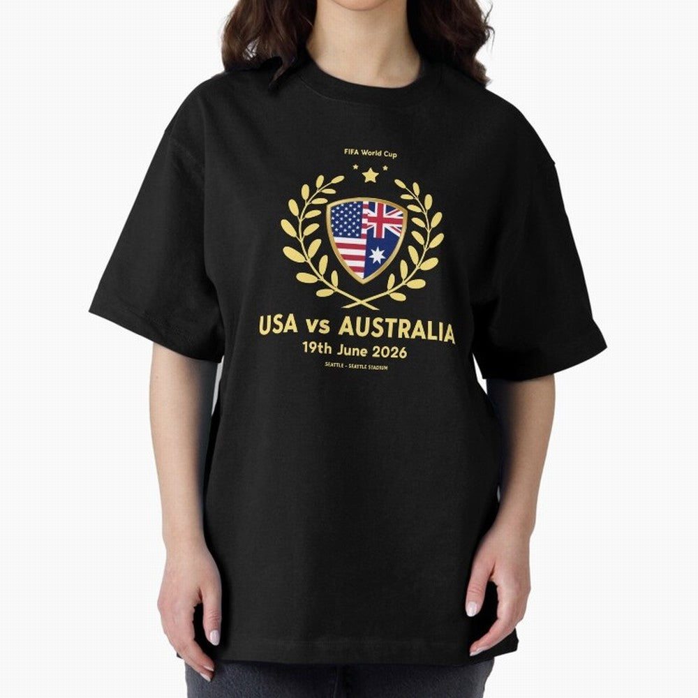 FIFA World Cup - USA v Australia Oversized T-Shirt Fuel Your Fan Pride for FIFA World Cup 2026 Group Stage Highlighting Messi and Cristiano Ronaldo, Portugal Energy, Football Passion, Legendary Performances, Festival Vibes and Supporter Community;