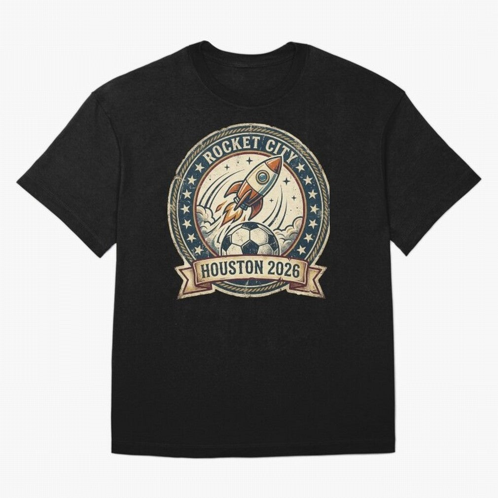 Houston 2026 World Cup Host City Vintage Football Badge ¡ª Rocket City Space Soccer Crest Design Oversized T-Shirt Make Every Match About Global Football Passion for FIFA World Cup 2026, Featuring Haaland and Mbappe, Netherlands, Match Day