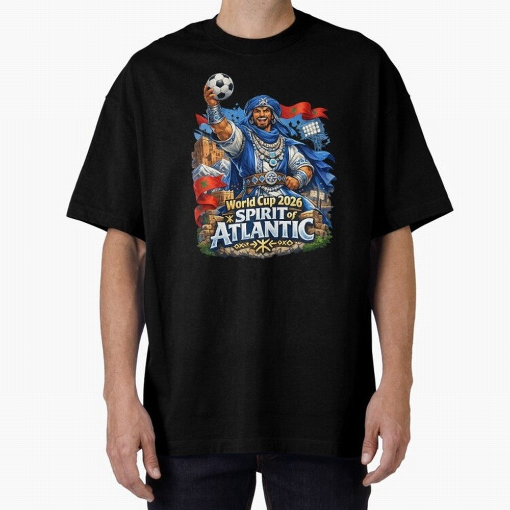 Moroccan World Cup 2026 Spirit of Atlantic Oversized T-Shirt Make Memories around FIFA World Cup 2026 for Fans of Messi, Neymar and Mbappe and Argentina and Brazil, Bringing Football Passion, Legendary Performances, Festival Vibes and Supporter