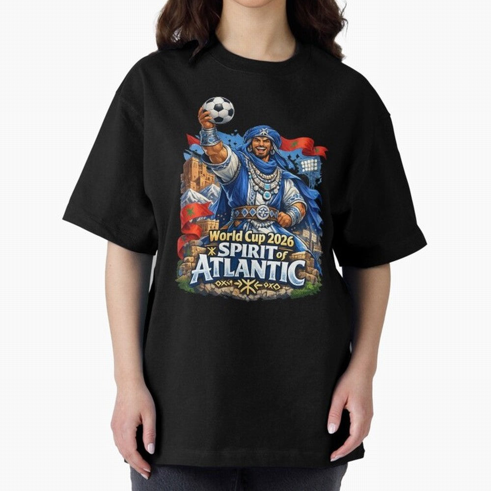 Moroccan World Cup 2026 Spirit of Atlantic Oversized T-Shirt Make Memories around FIFA World Cup 2026 for Fans of Messi, Neymar and Mbappe and Argentina and Brazil, Bringing Football Passion, Legendary Performances, Festival Vibes and Supporter