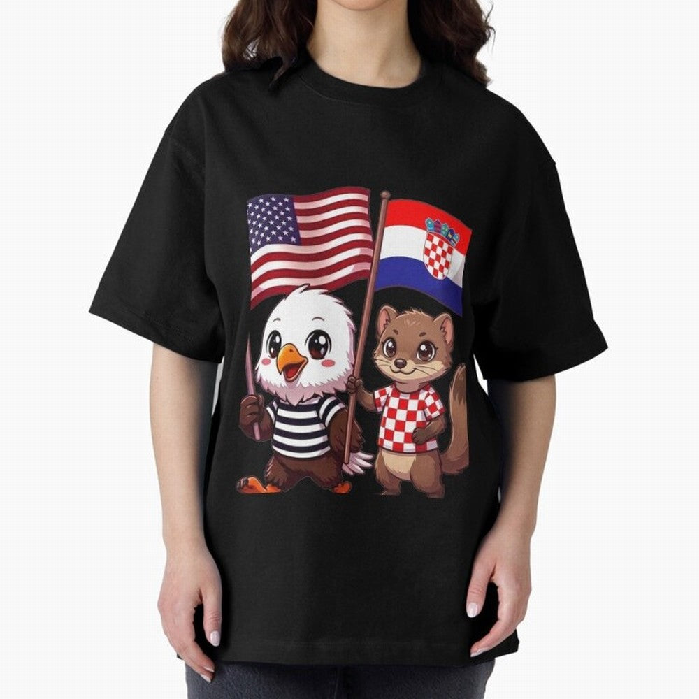 The American eagle and its friend, the Croatian marten Oversized T-Shirt Show Love for Legendary Goals in Match Day Hype around FIFA World Cup 2026, CR7, France and Portugal, Game Day Rituals, Football Legends, Country Pride and the Road to the