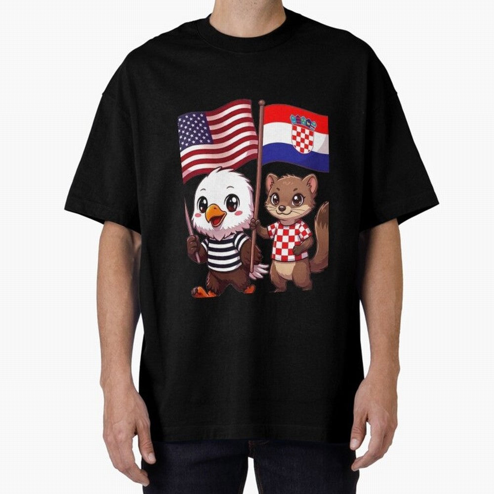 The American eagle and its friend, the Croatian marten Oversized T-Shirt Show Love for Legendary Goals in Match Day Hype around FIFA World Cup 2026, CR7, France and Portugal, Game Day Rituals, Football Legends, Country Pride and the Road to the