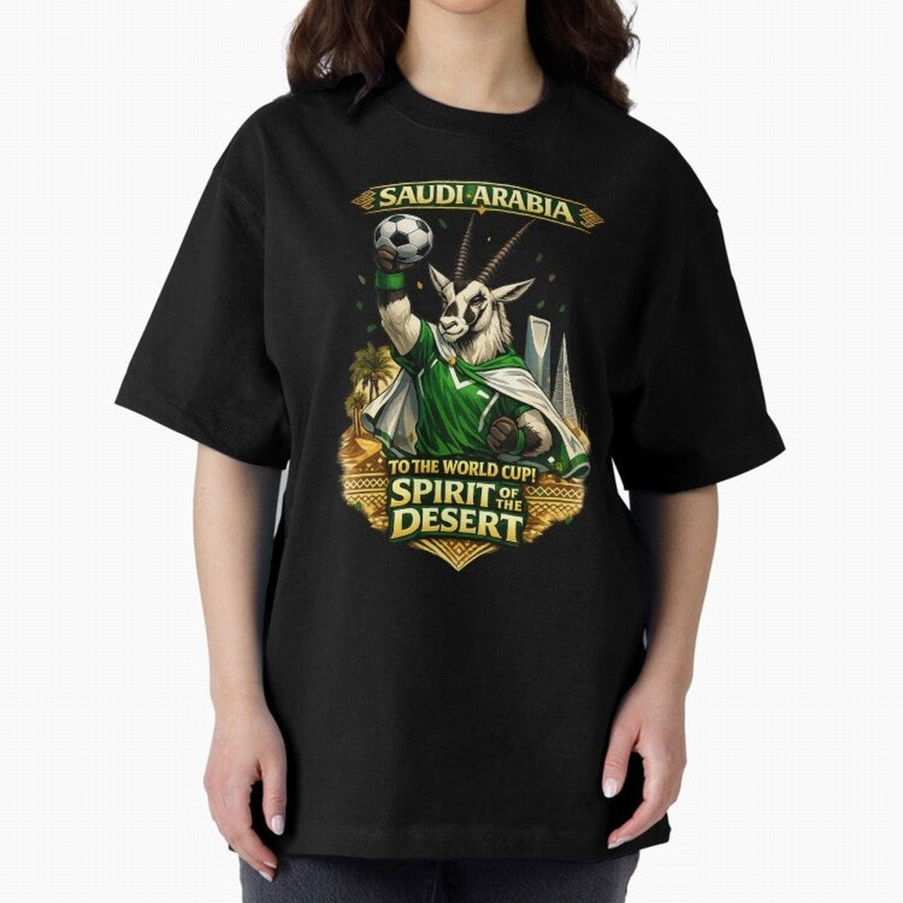 Saudi Arabia World Cup Desert Spirit Oversized T-Shirt Bring a Vintage Feel to the FIFA World Cup 2026 Journey through Cristiano Ronaldo Highlights, England, France and Netherlands Pride, Tournament Hype, Historic Matchups, Family Viewing Parties