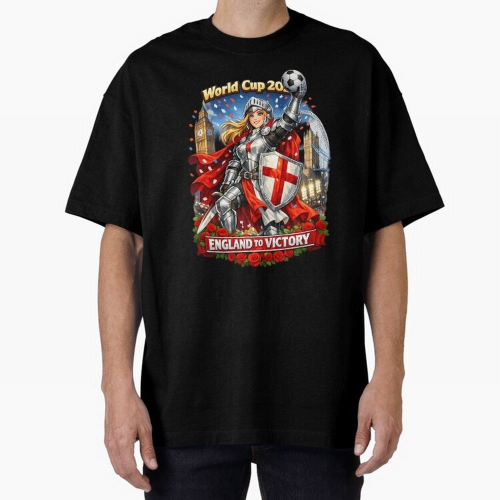 England To Victory Knight World Cup 2026 Oversized T-Shirt Represent Football Lovers during the FIFA World Cup 2026 Group Stage Journey through Messi Highlights, Argentina Pride, Stadium Chants, National Pride, Trophy Dreams and Unforgettable