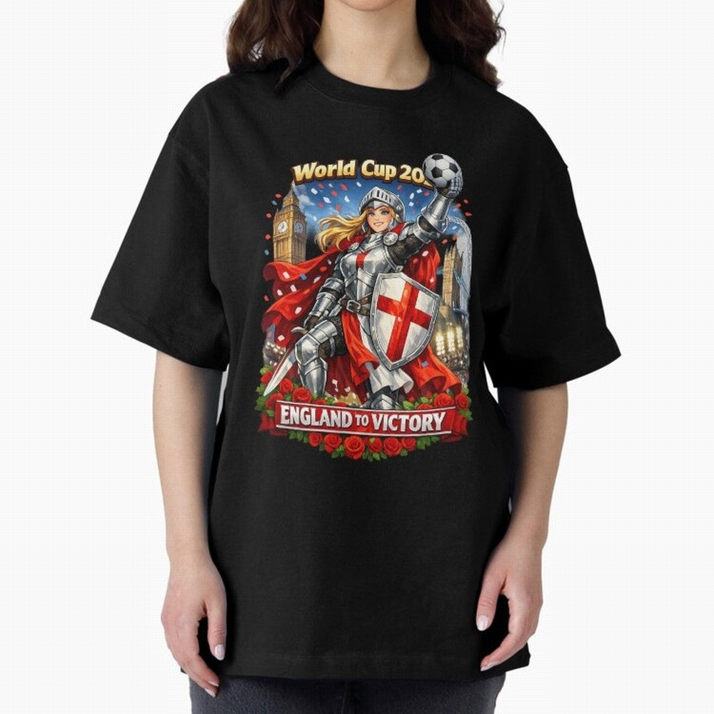 England To Victory Knight World Cup 2026 Oversized T-Shirt Represent Football Lovers during the FIFA World Cup 2026 Group Stage Journey through Messi Highlights, Argentina Pride, Stadium Chants, National Pride, Trophy Dreams and Unforgettable