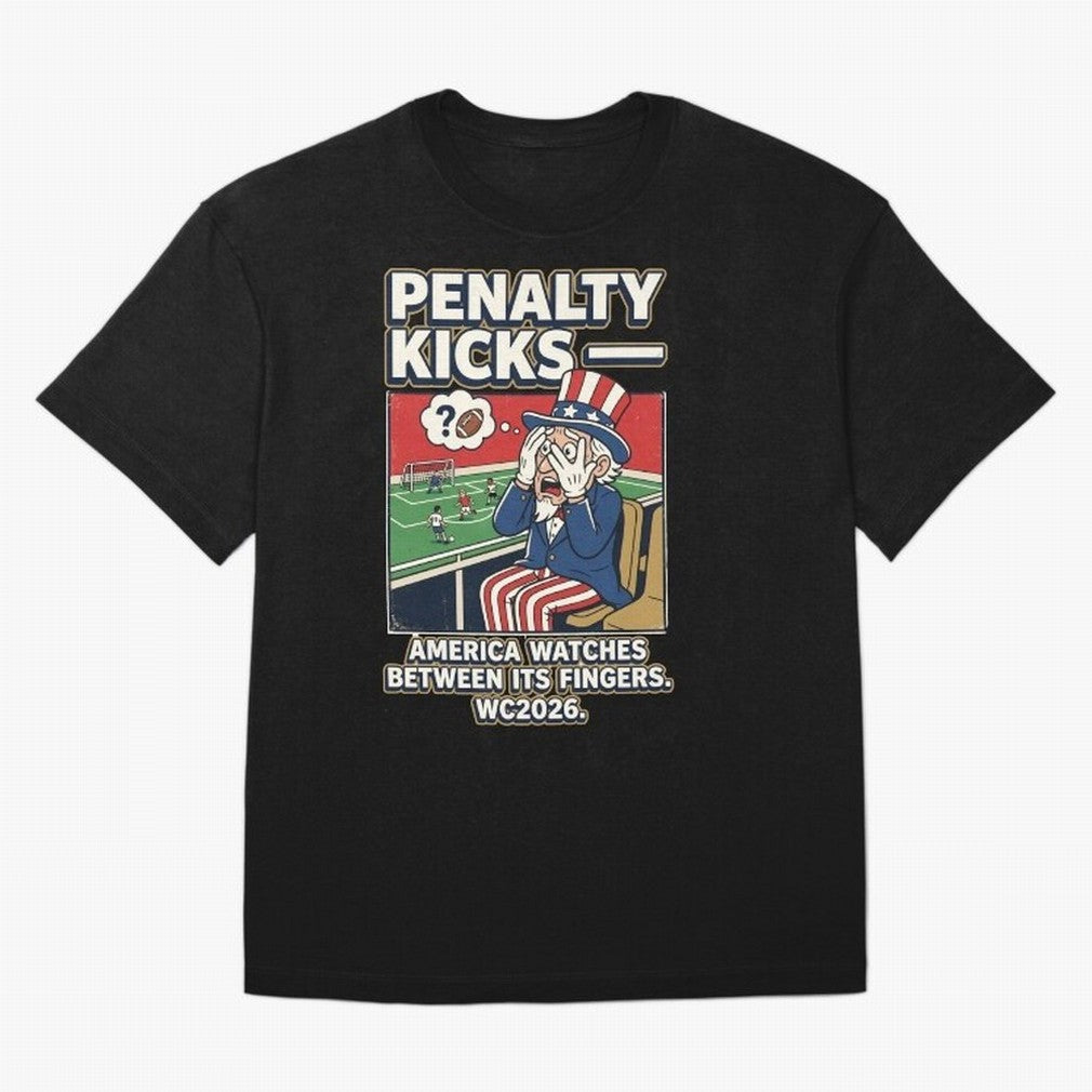 Penalty Kicks ¡ª WC2026 V2 Oversized T-Shirt Relive the Noise and Pride of the FIFA World Cup 2026 Group Stage Journey through Haaland Highlights, Brazil, Portugal and Argentina Pride, Vintage Soccer Flavor, Modern Football Stars, National Flags