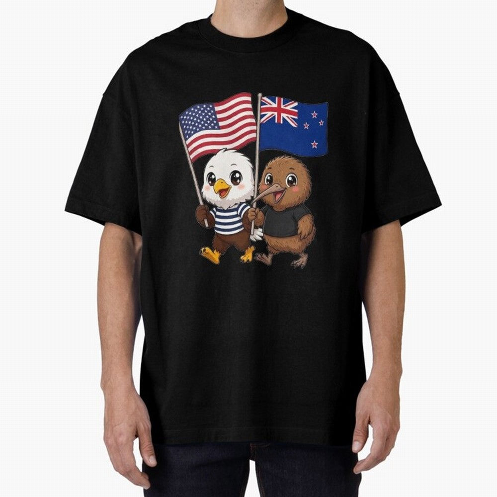the American eagle and its friend the New Zealand kiwi Oversized T-Shirt Celebrate National Team Dreams in FIFA World Cup 2026 Group Stage Spirit, Highlighting Argentina and Brazil, Cristiano Ronaldo, Championship Spirit, Famous Goals, Roaring