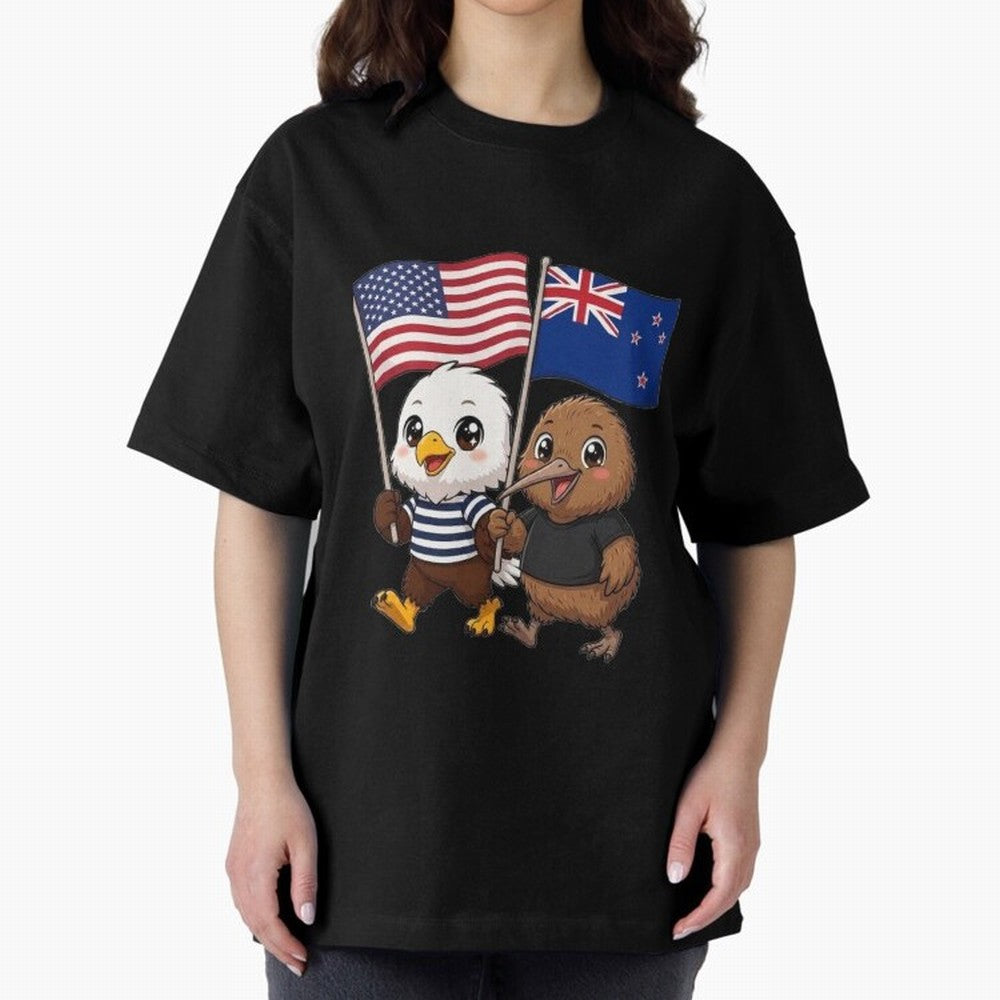 the American eagle and its friend the New Zealand kiwi Oversized T-Shirt Celebrate National Team Dreams in FIFA World Cup 2026 Group Stage Spirit, Highlighting Argentina and Brazil, Cristiano Ronaldo, Championship Spirit, Famous Goals, Roaring