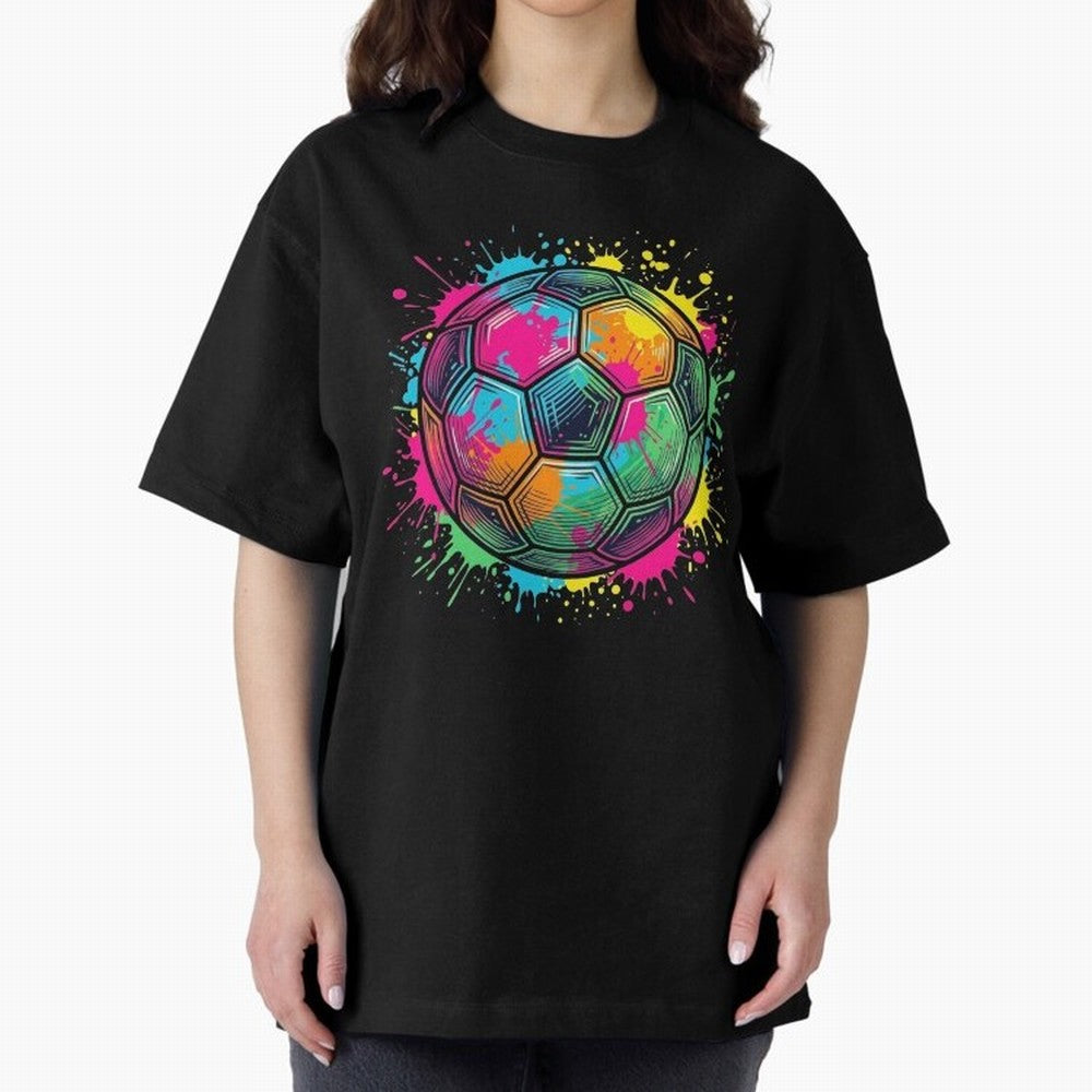 Color Splash Artistic Soccer Ball Design Oversized T-Shirt Turn Football Passion into Match Day Hype around FIFA World Cup 2026 Group Stage, Messi and Cristiano Ronaldo, Portugal, Global Supporter Spirit, Legendary Goals, National Colors and