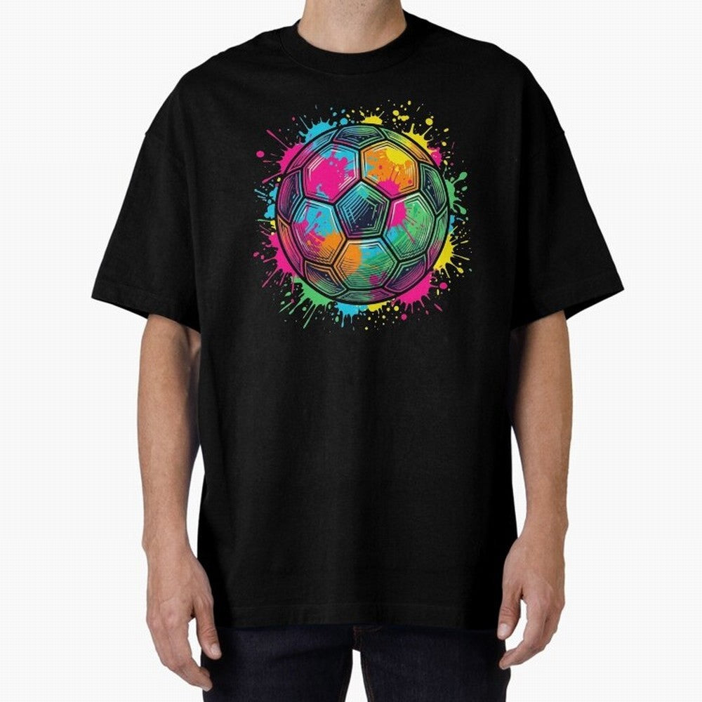 Color Splash Artistic Soccer Ball Design Oversized T-Shirt Turn Football Passion into Match Day Hype around FIFA World Cup 2026 Group Stage, Messi and Cristiano Ronaldo, Portugal, Global Supporter Spirit, Legendary Goals, National Colors and
