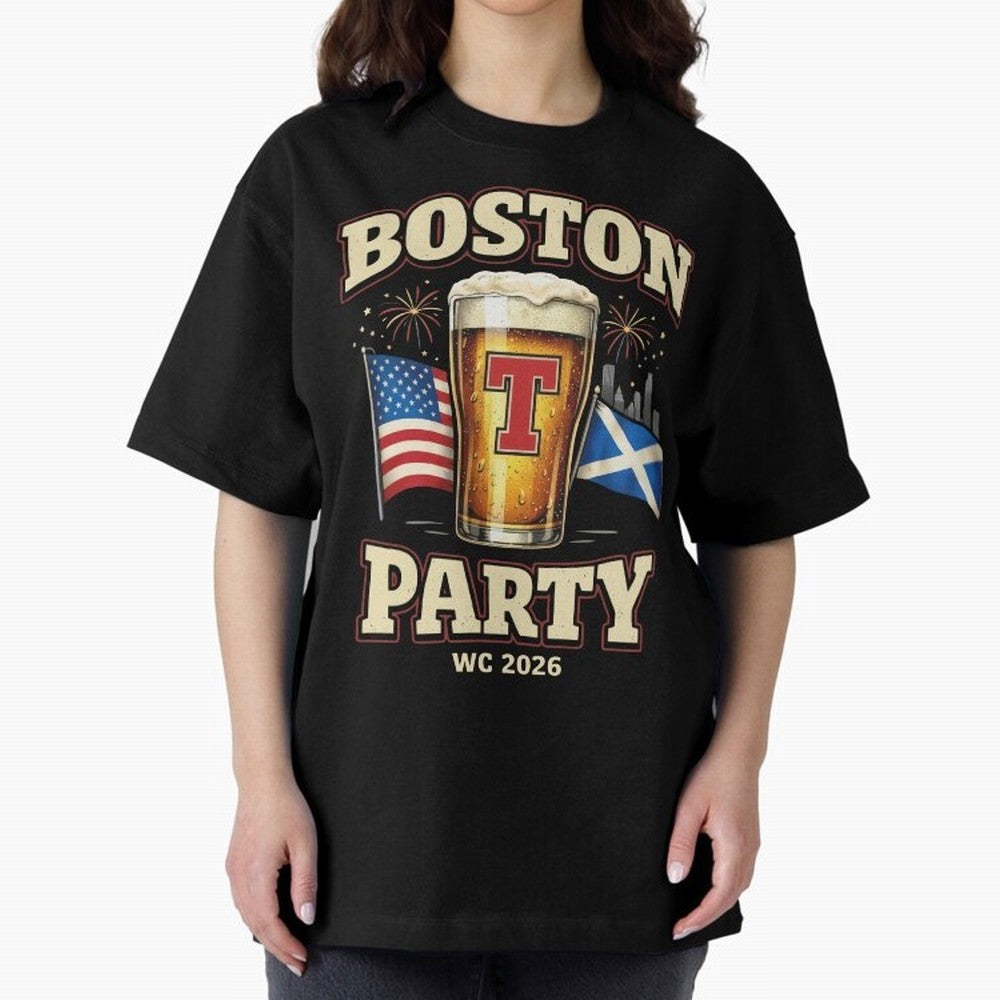 Boston T?Party Scotland Football WC 2026 Oversized T-Shirt Feel the Trophy Chase of FIFA World Cup 2026 for Fans of Messi and Argentina, France and Brazil, Bringing Sports Nostalgia, International Competition, Famous Players and Unforgettable