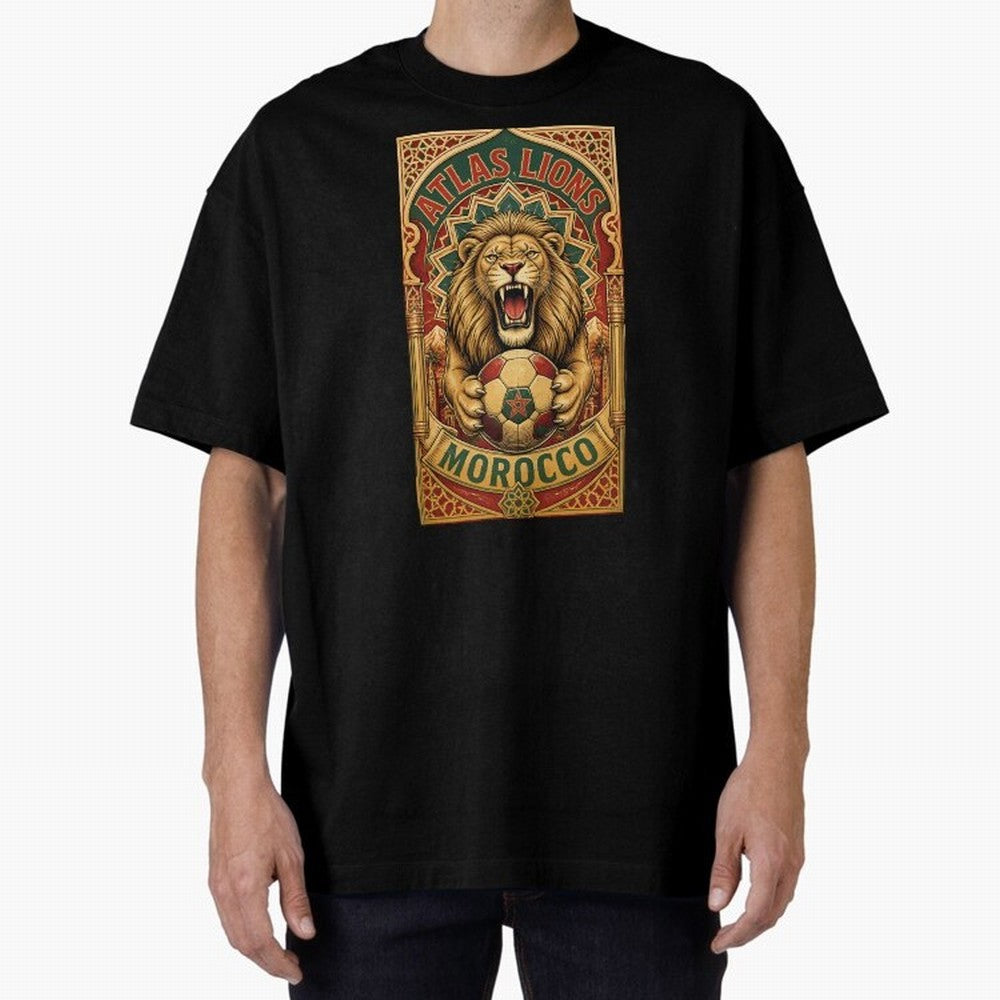 Morocco Soccer Lion - Atlas Lions Vintage African Football Fan T-Shirt Oversized T-Shirt Celebrate the Magic of FIFA World Cup 2026 Spirit, Built around Portugal, Spain and Germany, Haaland, Football History, Final Match Energy, Crowd Noise and