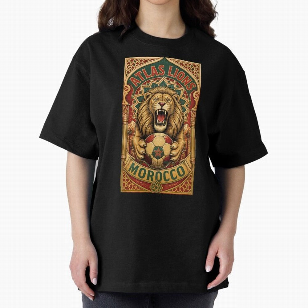 Morocco Soccer Lion - Atlas Lions Vintage African Football Fan T-Shirt Oversized T-Shirt Celebrate the Magic of FIFA World Cup 2026 Spirit, Built around Portugal, Spain and Germany, Haaland, Football History, Final Match Energy, Crowd Noise and