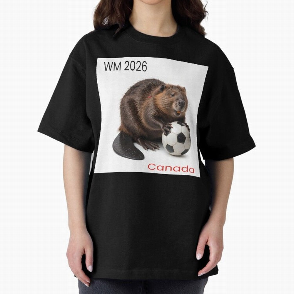 Canadian beaver invites you to World Cup 2026 in USA, Canada and Mexico Oversized T-Shirt Bring World Football Passion into Global Football Passion for FIFA World Cup 2026 Group Stage, Connected to Cristiano Ronaldo, Portugal, Soccer Culture,