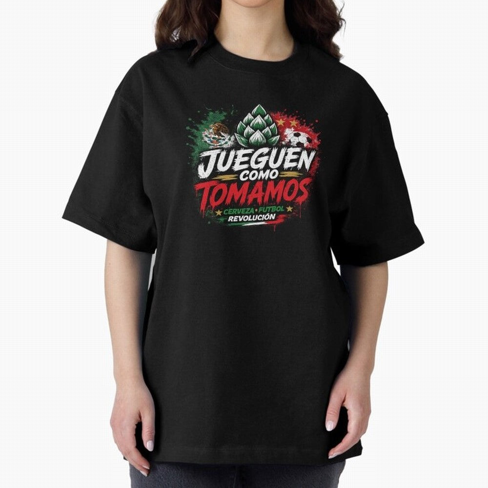 Jueguen Como Tomamos Futbol Cervecero Oversized T-Shirt Carry the Dream of the FIFA World Cup 2026 Journey through Mbappe Highlights, England Pride, Worldwide Fan Energy, Dramatic Goals, Stadium Lights and Championship Celebrations; Created for