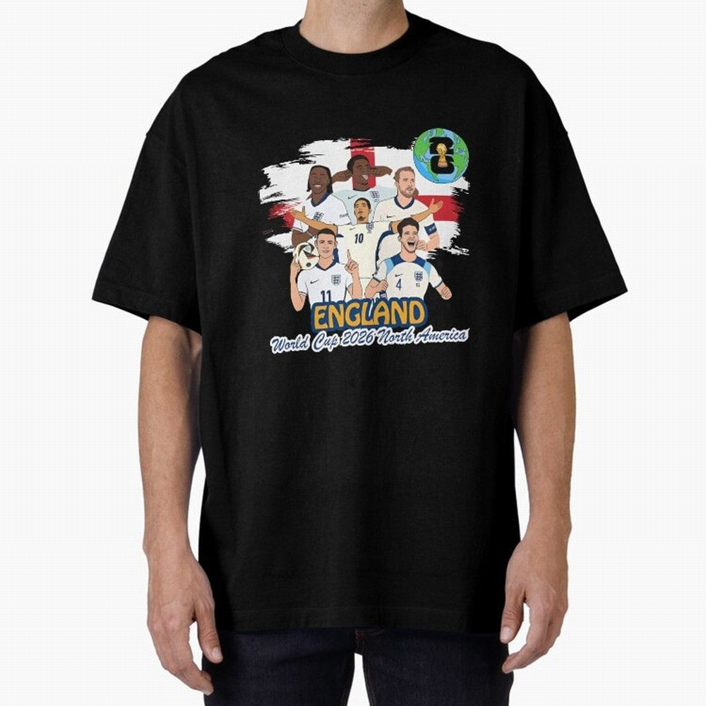 England Soccer Stars World Cup 2026 North America Oversized T-Shirt Relive Legendary Nights from the FIFA World Cup 2026 USA Canada Mexico Journey through Messi, CR7 and Mbappe Highlights, Brazil Pride, Worldwide Fan Energy, Dramatic Goals, Stadium